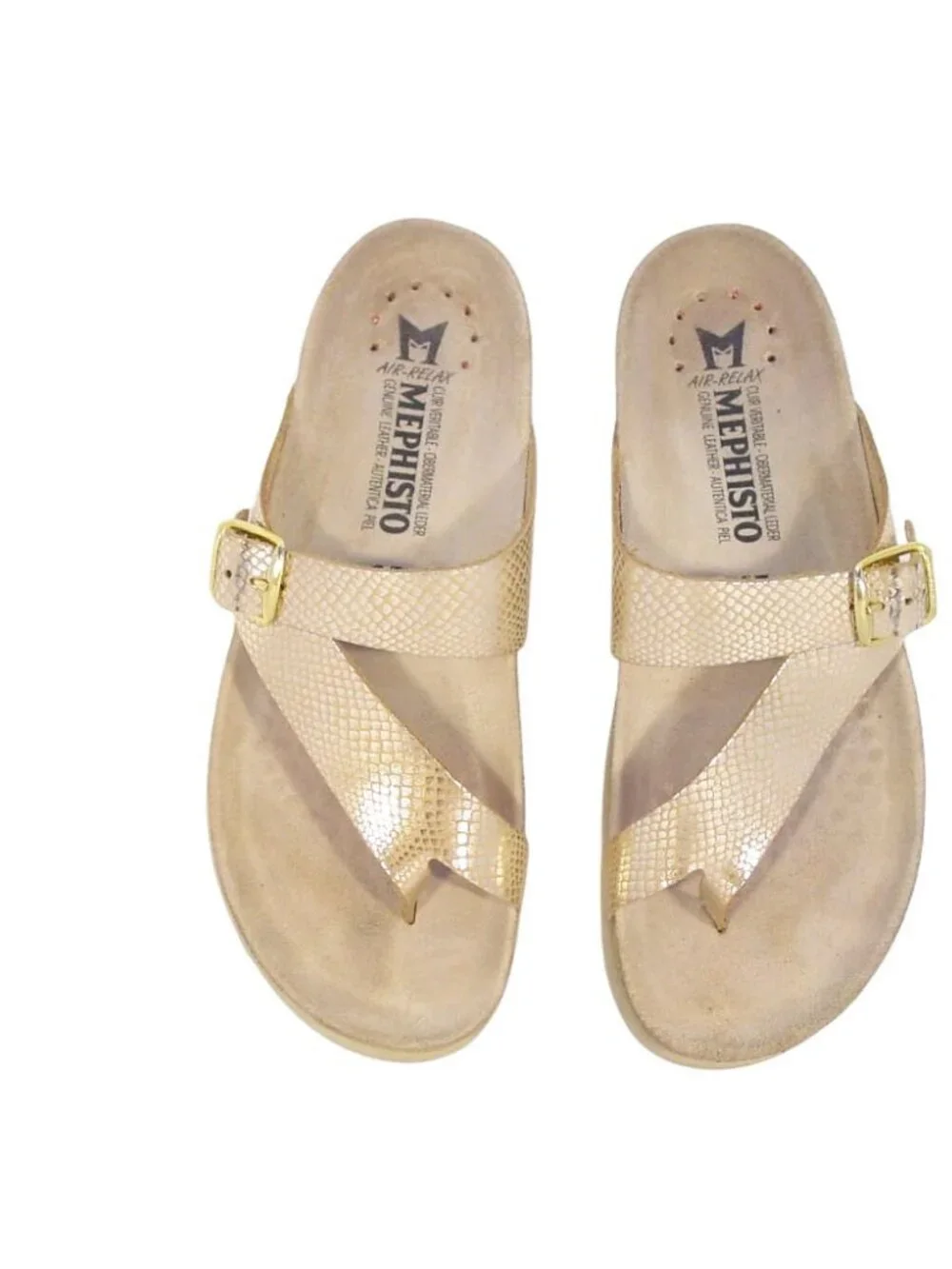 MEPHISTO Helen $175 Metallic Gold 'Sand Havana' Sandals 37/7 - Made in FRANCE - Picture 2 of 8